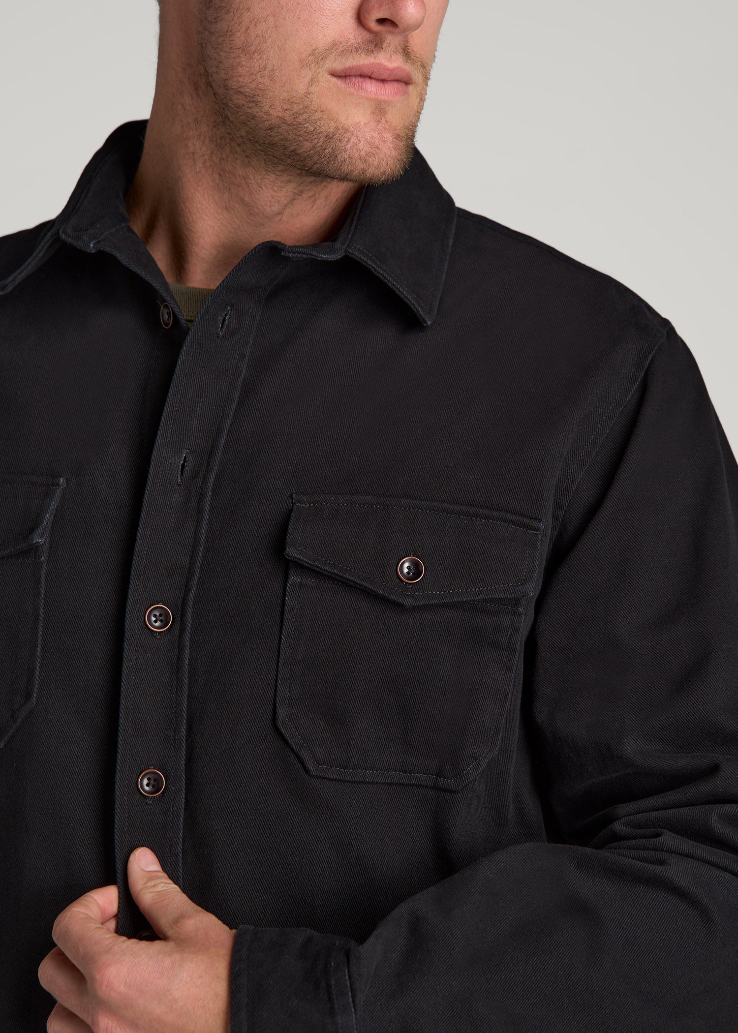 American Tall Men LJ&S Heavyweight Cotton Twill Overshirt for Tall Men in Vintage Black