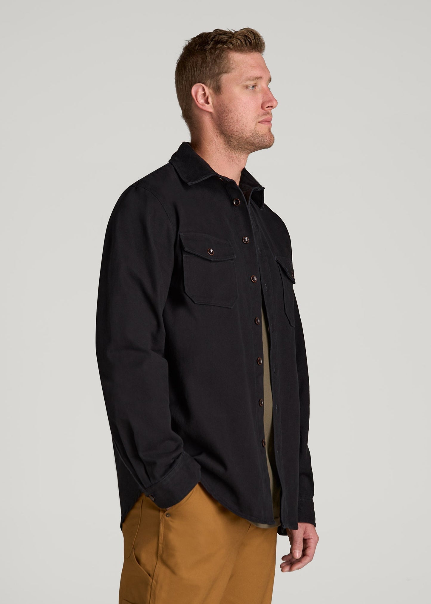 American Tall Men LJ&S Heavyweight Cotton Twill Overshirt for Tall Men in Vintage Black
