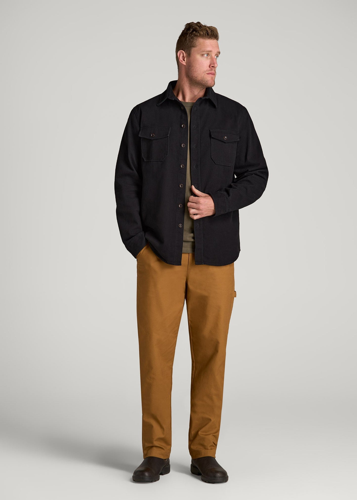 American Tall Men LJ&S Heavyweight Cotton Twill Overshirt for Tall Men in Vintage Black