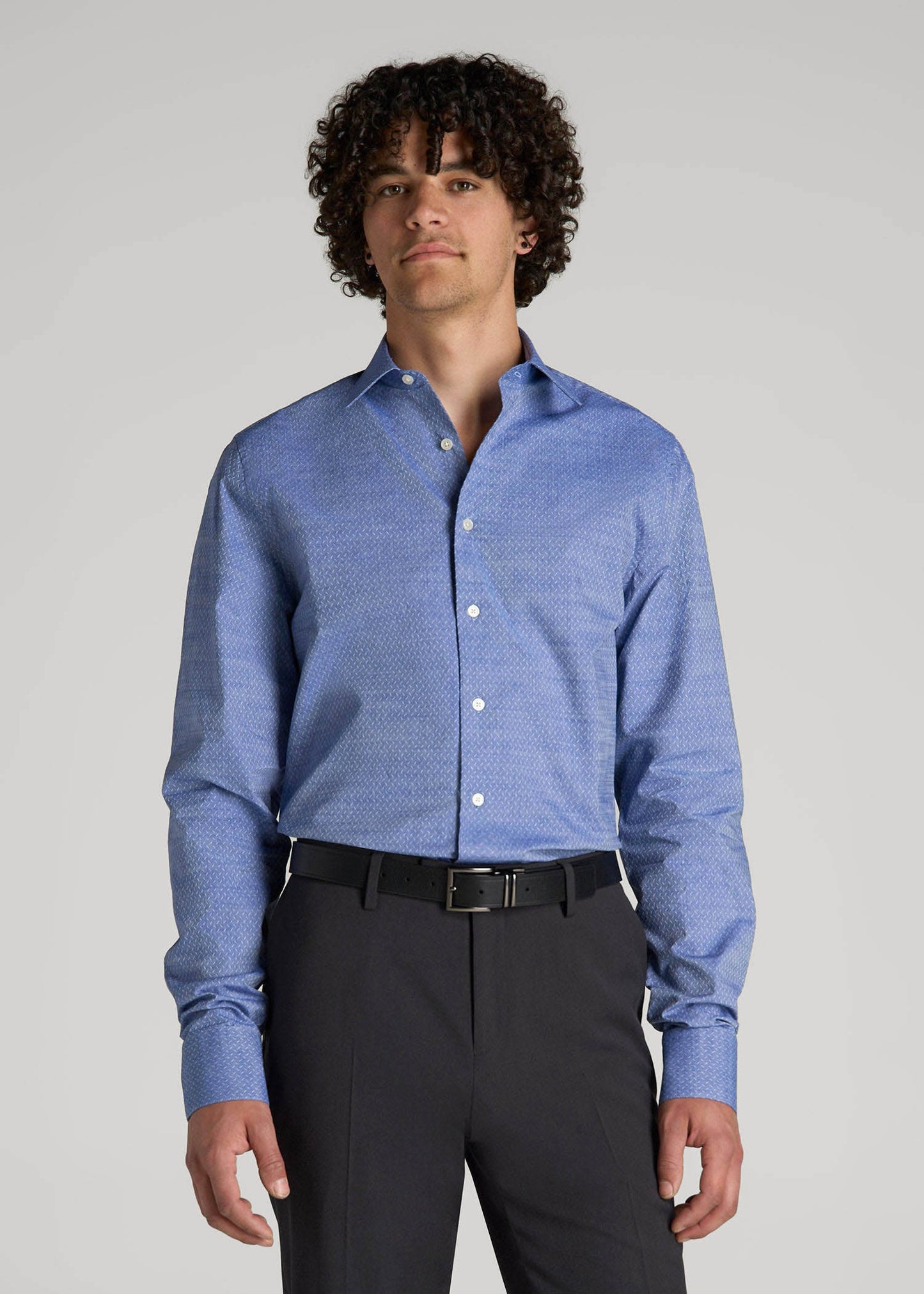 American Tall Men Premium Dress Shirt for Tall Men in Medium Blue Diagonal