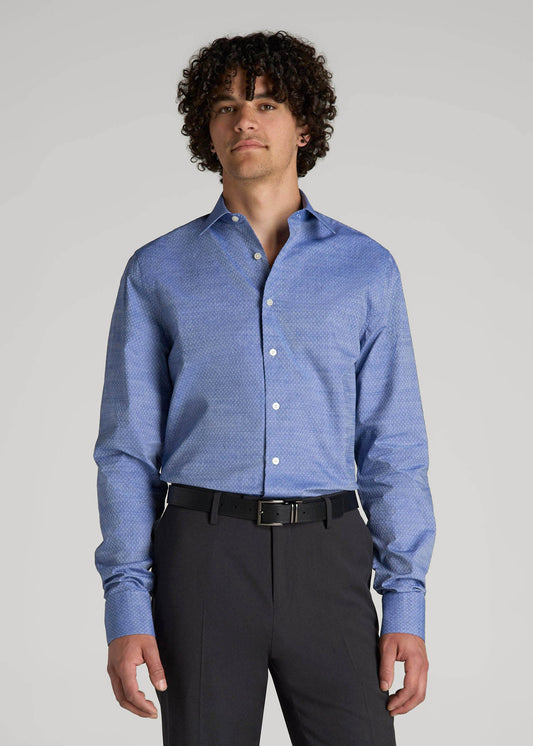 American Tall Men Premium Dress Shirt for Tall Men in Medium Blue Diagonal