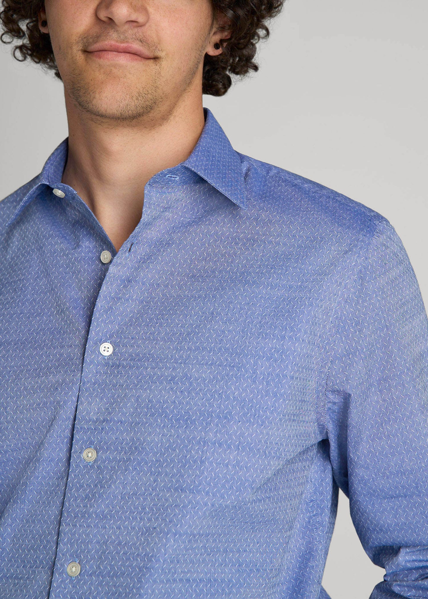 American Tall Men Premium Dress Shirt for Tall Men in Medium Blue Diagonal