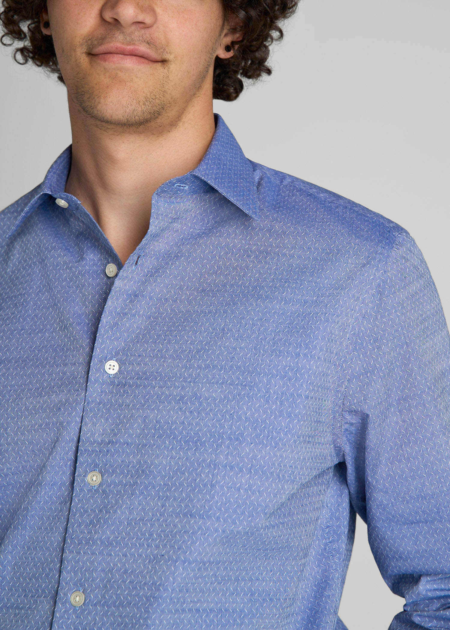 American Tall Men Premium Dress Shirt for Tall Men in Medium Blue Diagonal