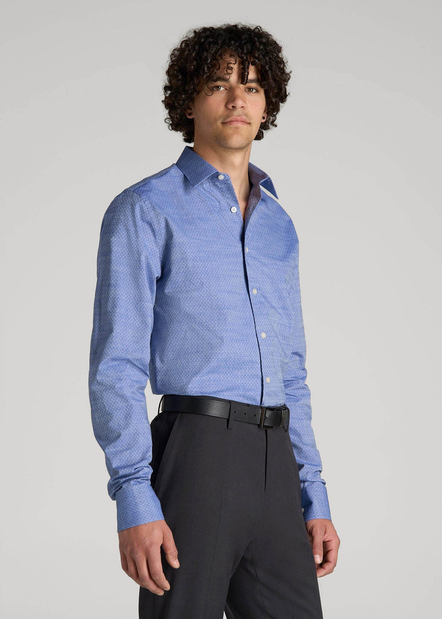 American Tall Men Premium Dress Shirt for Tall Men in Medium Blue Diagonal