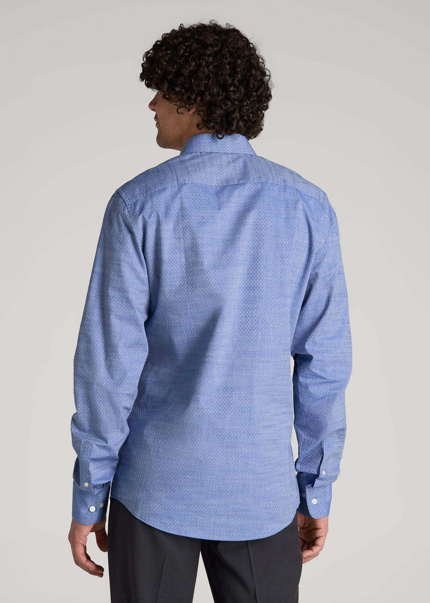 American Tall Men Premium Dress Shirt for Tall Men in Medium Blue Diagonal