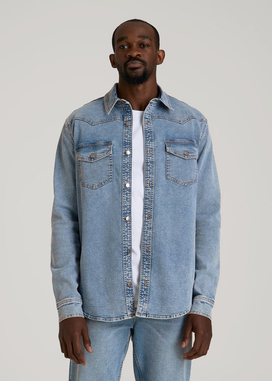 American Tall Men Western Denim Shirt for Tall Men in Heritage Faded