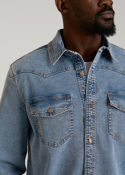 American Tall Men Western Denim Shirt for Tall Men in Heritage Faded