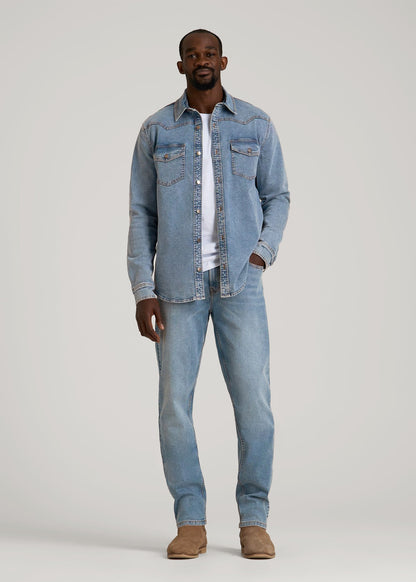 American Tall Men Western Denim Shirt for Tall Men in Heritage Faded