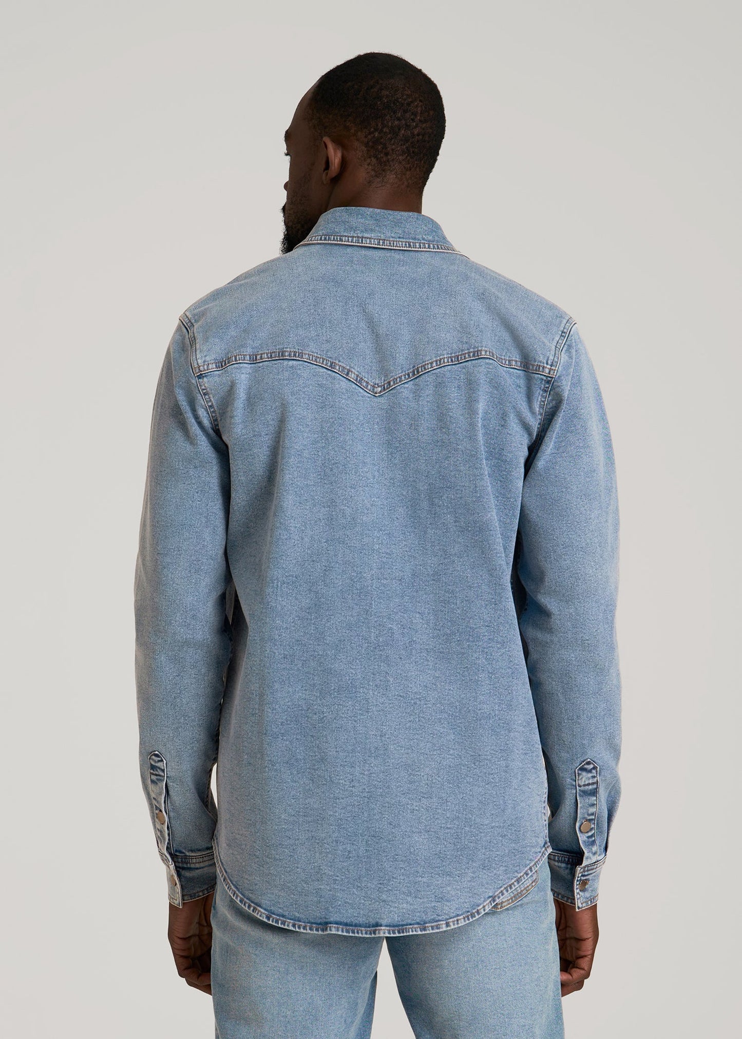 American Tall Men Western Denim Shirt for Tall Men in Heritage Faded