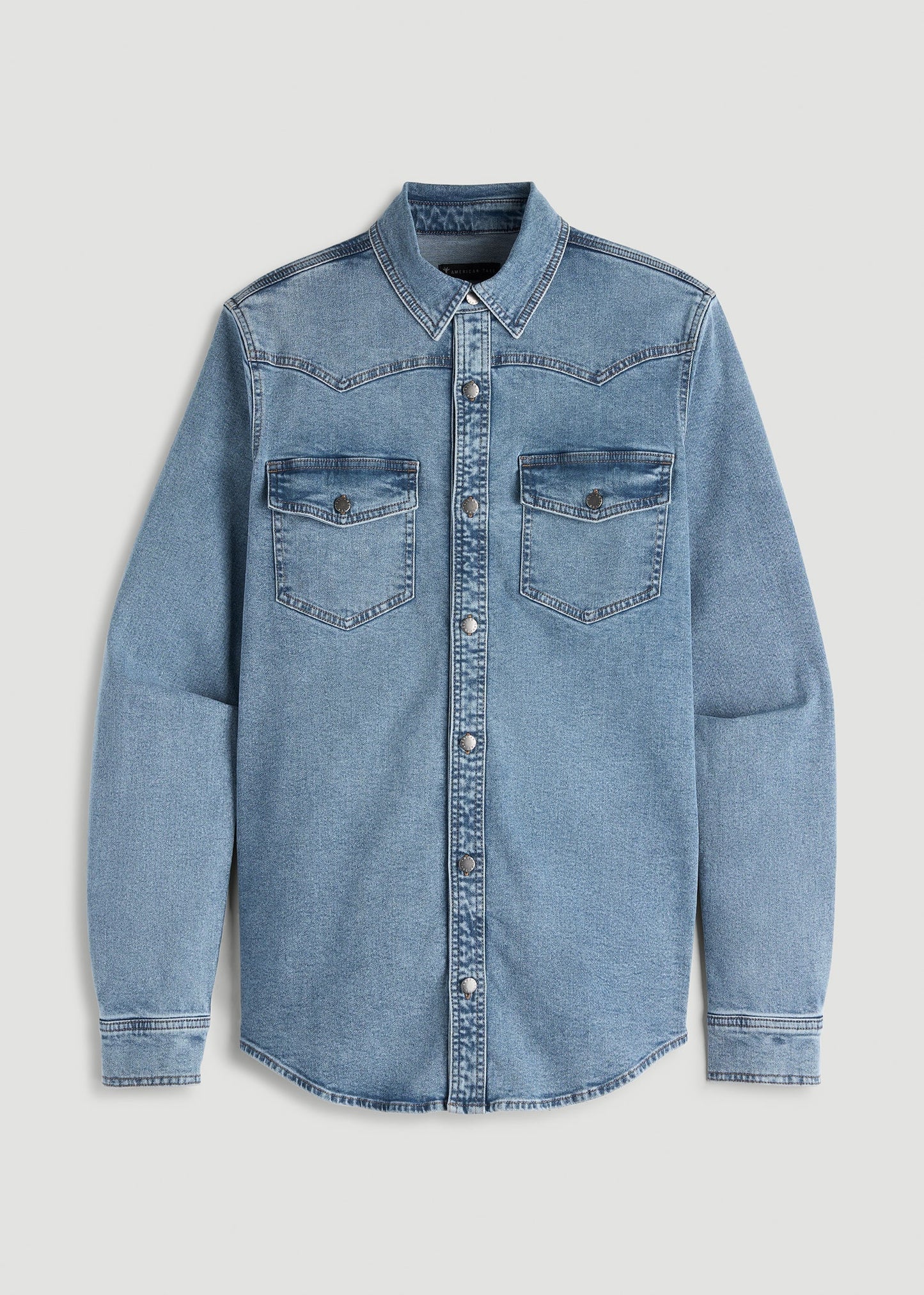 American Tall Men Western Denim Shirt for Tall Men in Heritage Faded