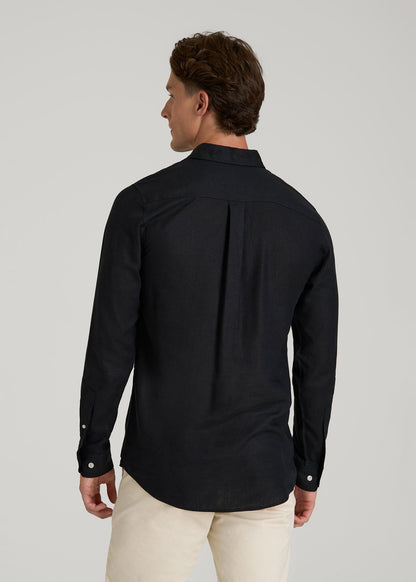 American Tall Men Linen Popover Shirt for Tall Men in Black