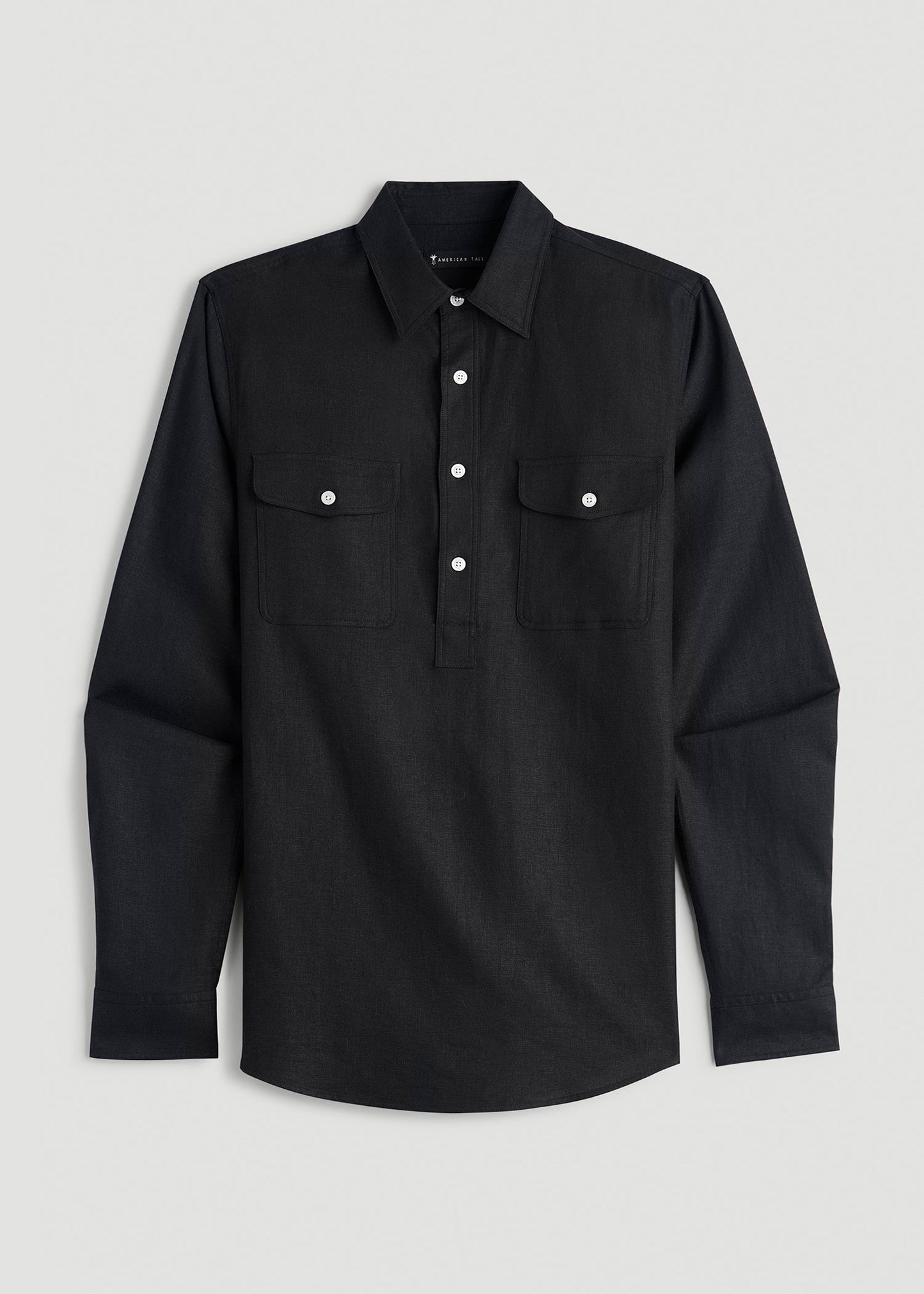 American Tall Men Linen Popover Shirt for Tall Men in Black