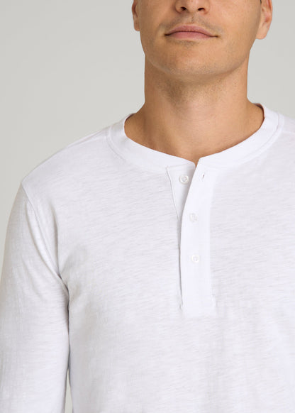 American Tall Men Three-Button Long Sleeve Slub Henley for Tall Men in White