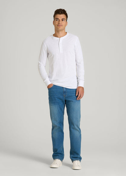 American Tall Men Three-Button Long Sleeve Slub Henley for Tall Men in White