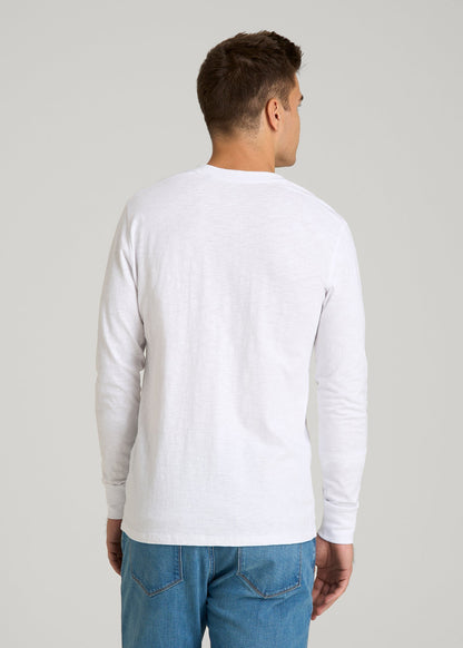 American Tall Men Three-Button Long Sleeve Slub Henley for Tall Men in White
