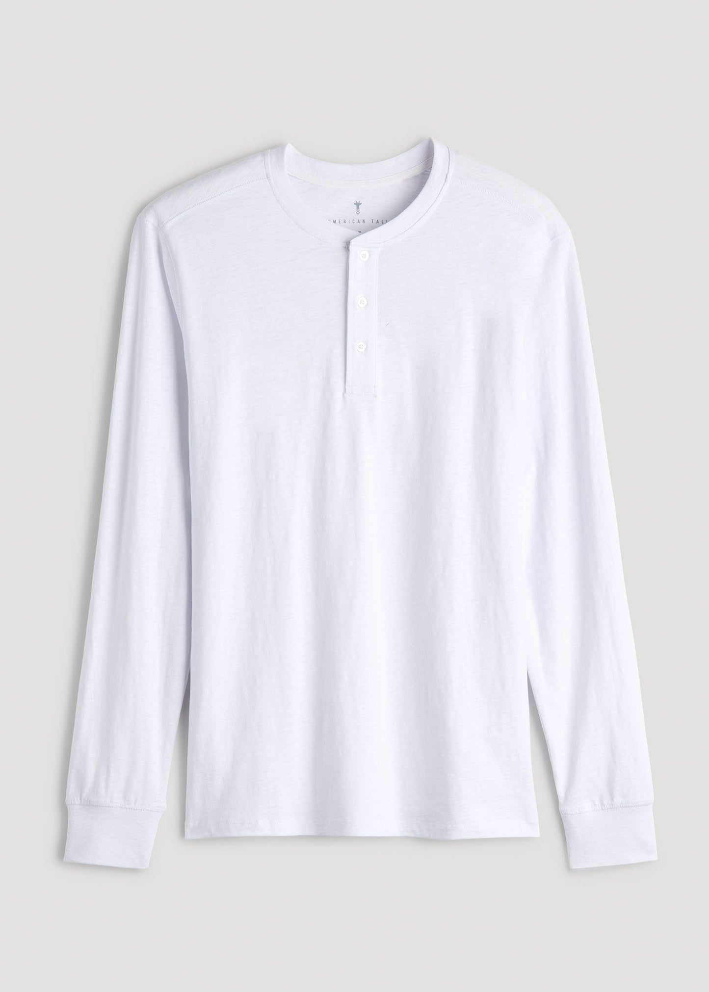 American Tall Men Three-Button Long Sleeve Slub Henley for Tall Men in White