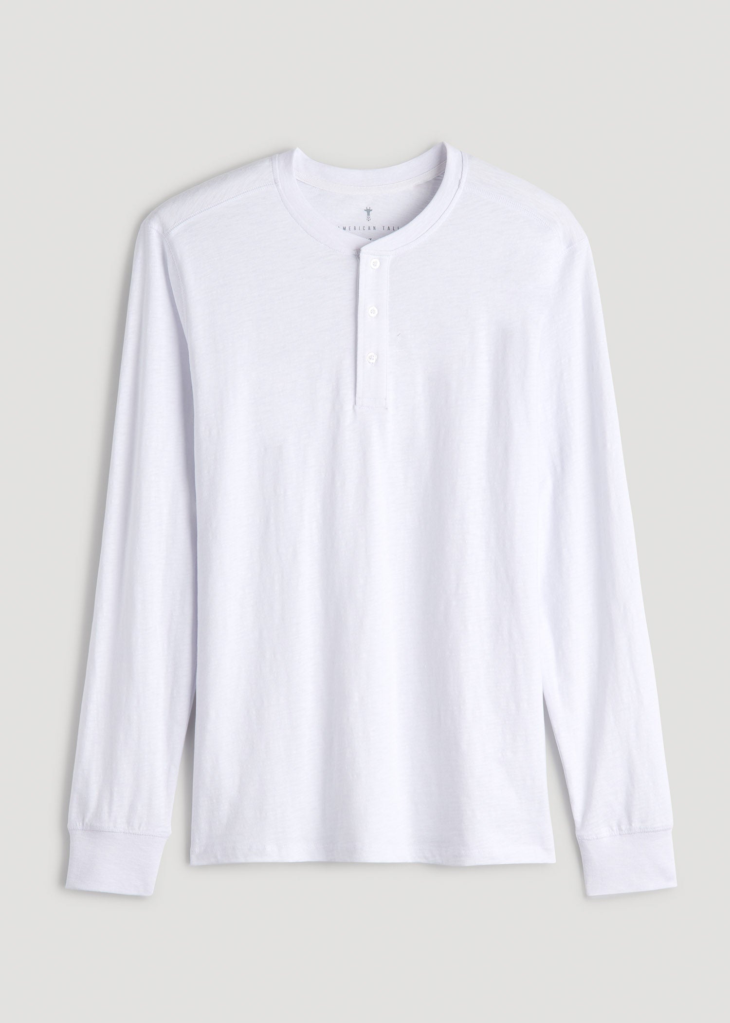 American Tall Men Three-Button Long Sleeve Slub Henley for Tall Men in White