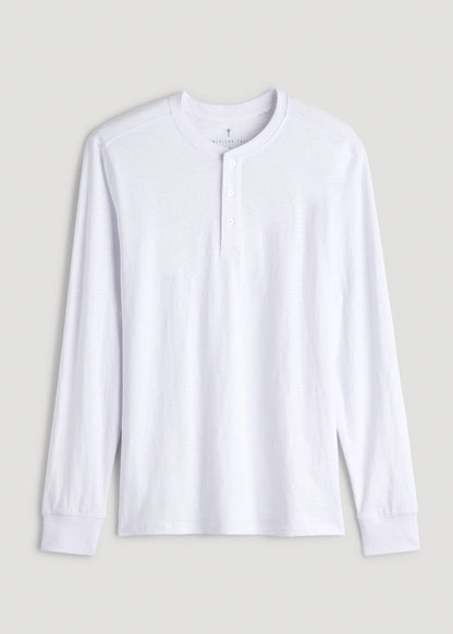 American Tall Men Three-Button Long Sleeve Slub Henley for Tall Men in White