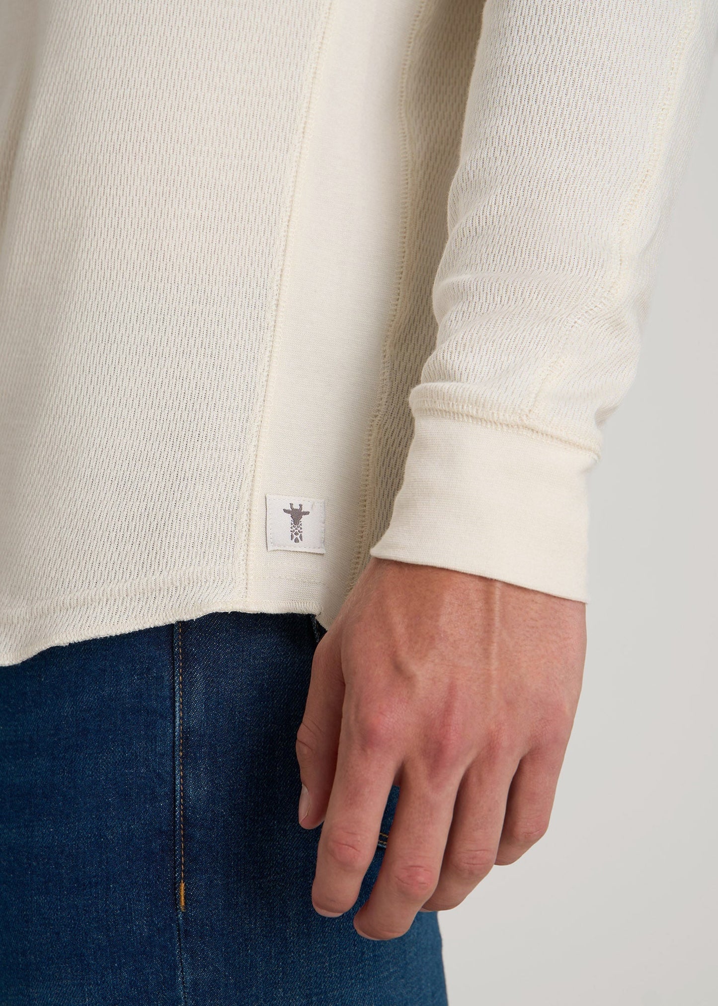 American Tall Men Double Honeycomb Thermal Long-Sleeve Henley Shirt for Tall Men in White Alyssum