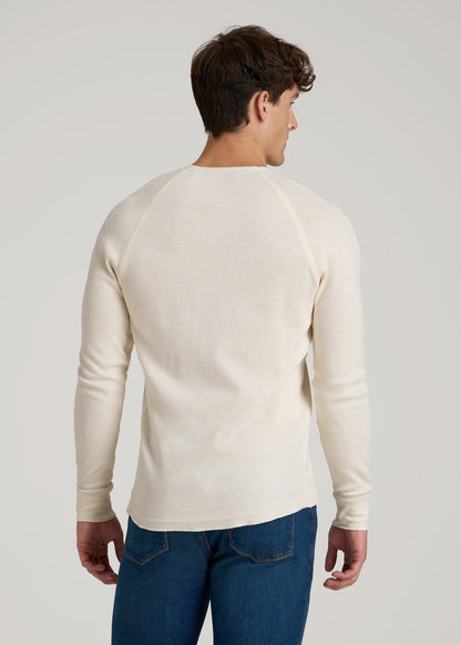American Tall Men Double Honeycomb Thermal Long-Sleeve Henley Shirt for Tall Men in White Alyssum
