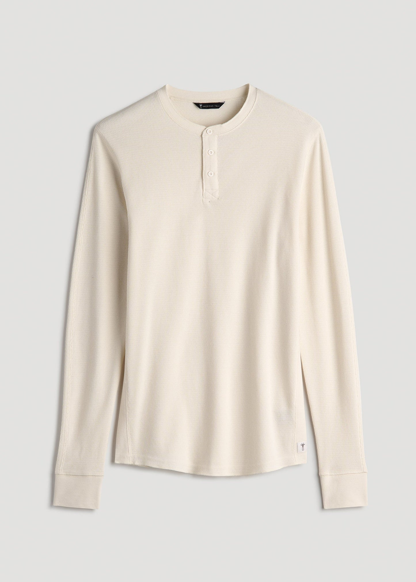 American Tall Men Double Honeycomb Thermal Long-Sleeve Henley Shirt for Tall Men in White Alyssum