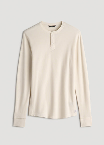 American Tall Men Double Honeycomb Thermal Long-Sleeve Henley Shirt for Tall Men in White Alyssum