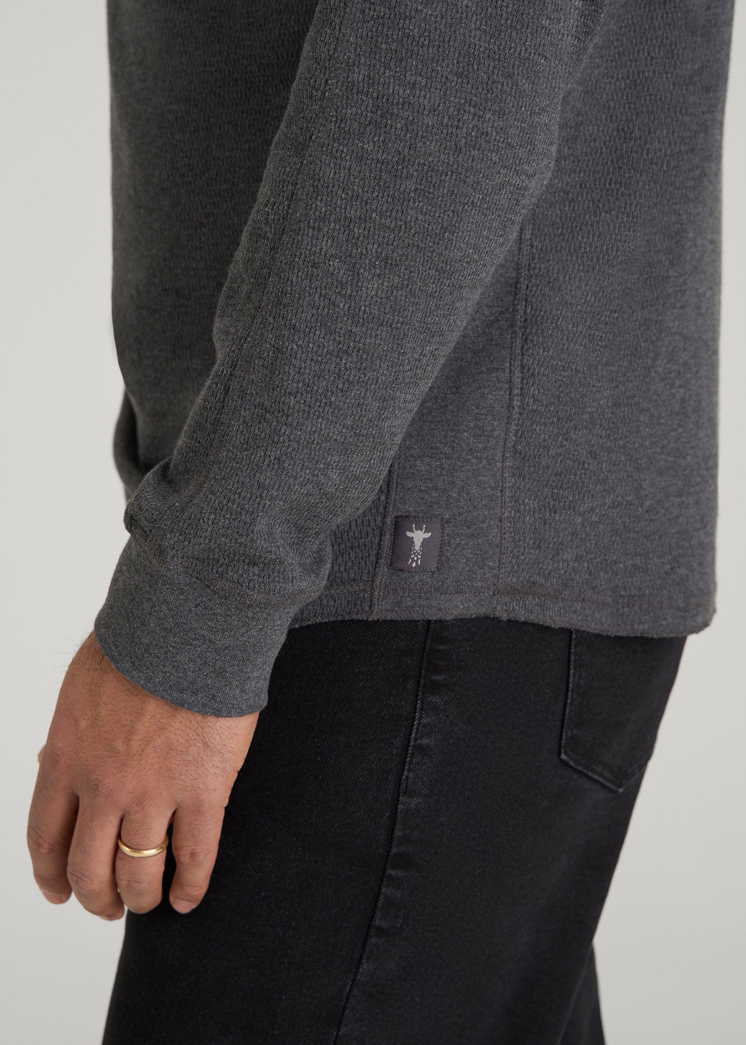 American Tall Men Double Honeycomb Thermal Crewneck  for Tall Men in Charcoal Mix
