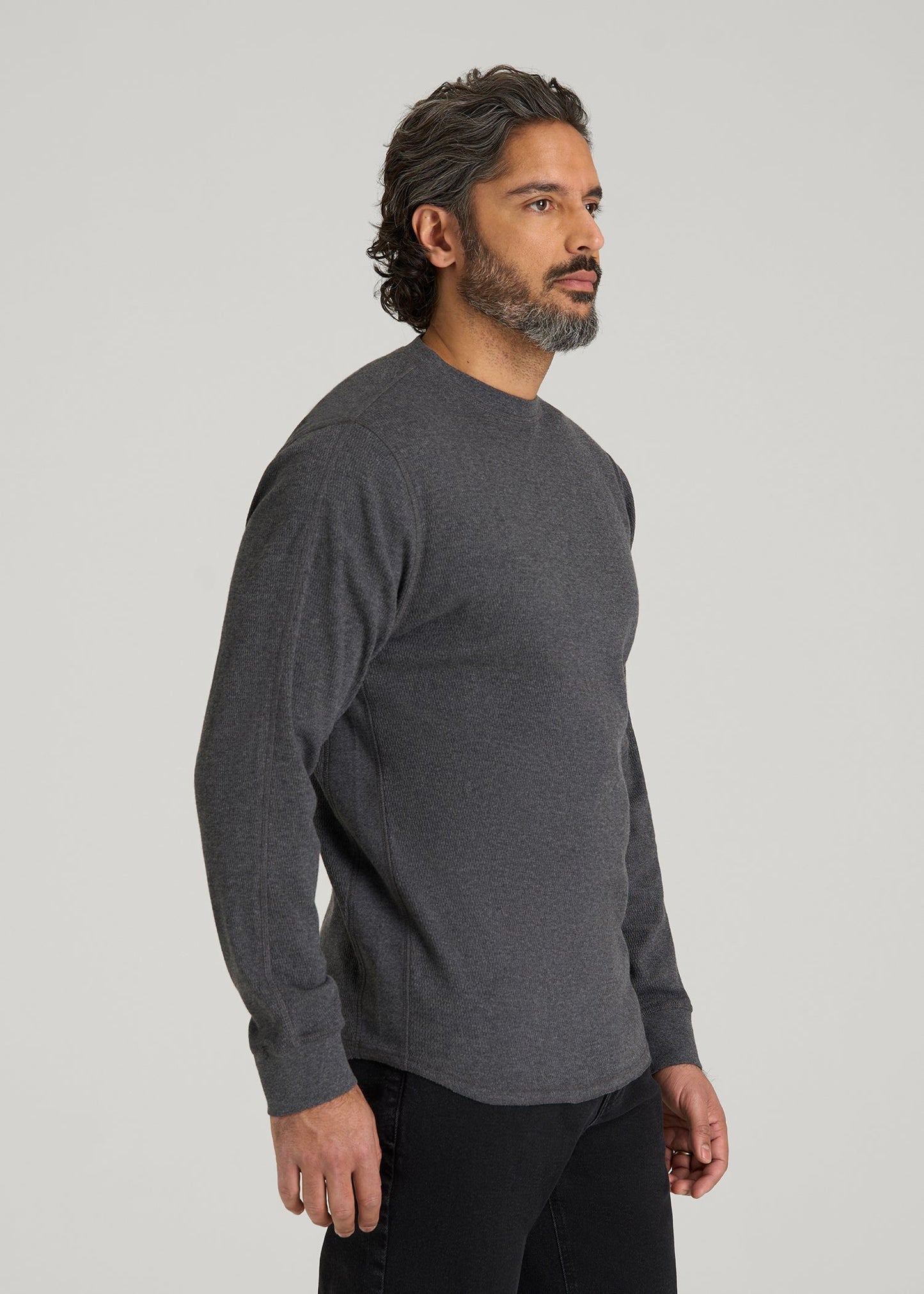 American Tall Men Double Honeycomb Thermal Crewneck  for Tall Men in Charcoal Mix