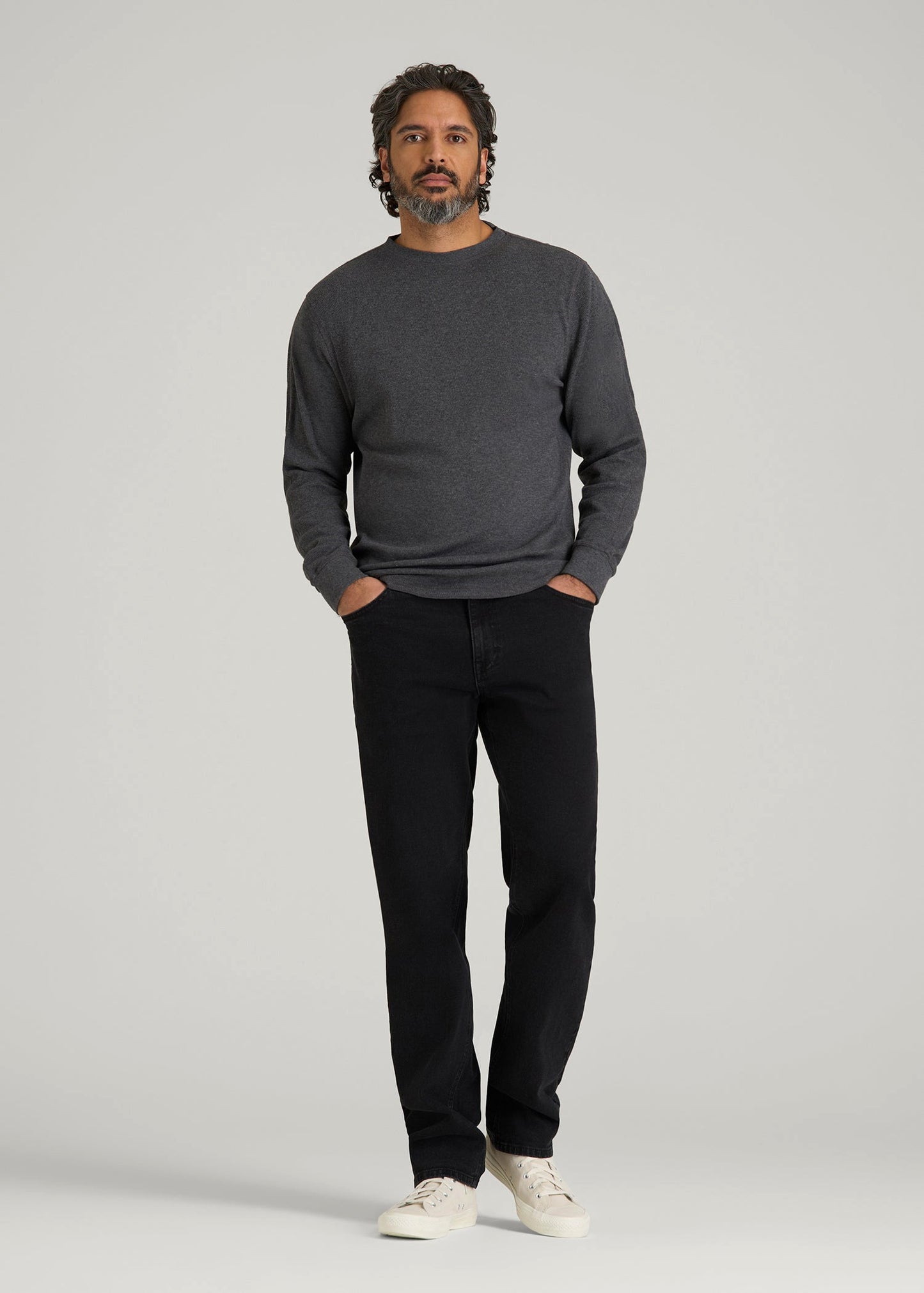American Tall Men Double Honeycomb Thermal Crewneck  for Tall Men in Charcoal Mix