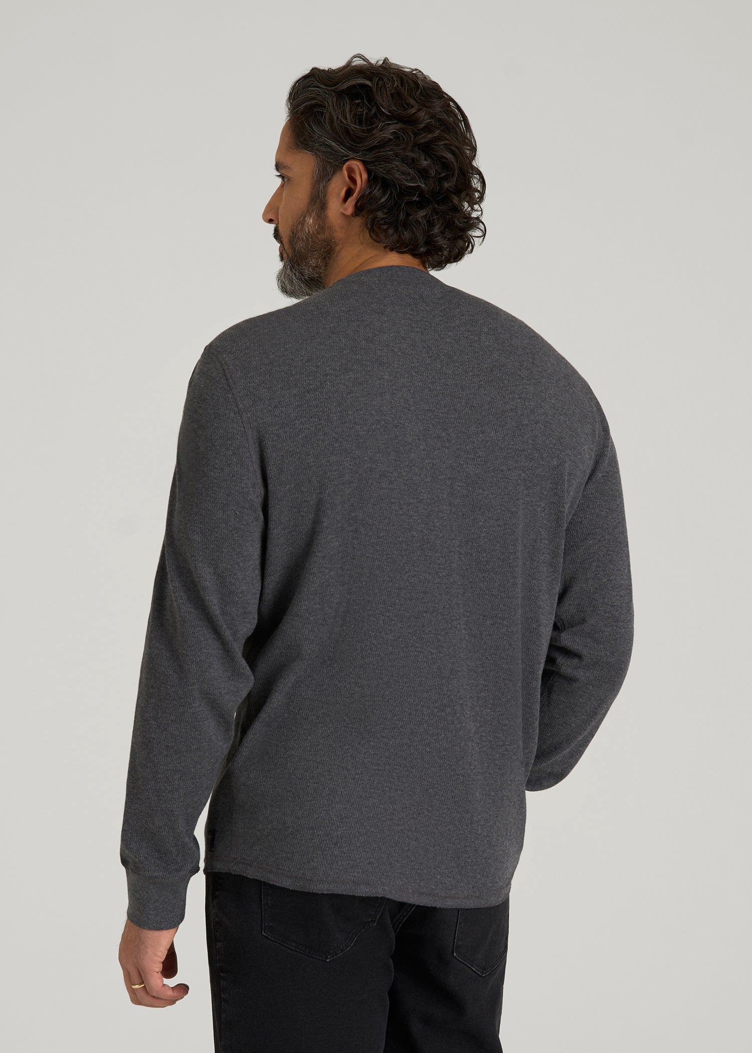 American Tall Men Double Honeycomb Thermal Crewneck  for Tall Men in Charcoal Mix