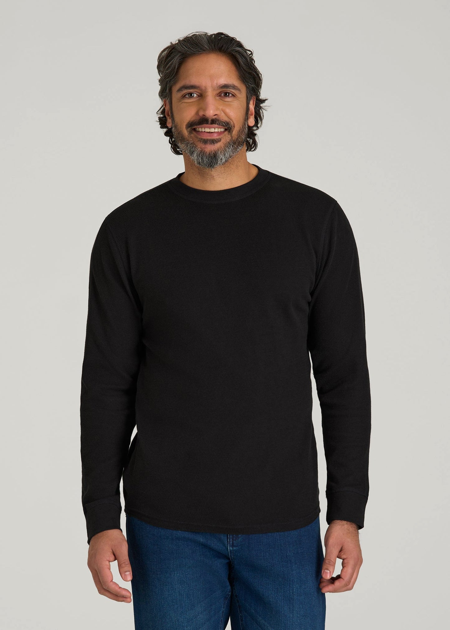 American Tall Men Double Honeycomb Thermal Crewneck for Tall Men in Black