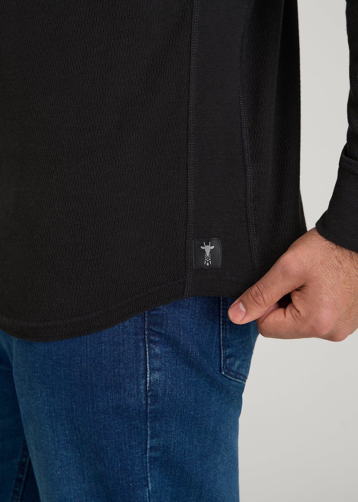 American Tall Men Double Honeycomb Thermal Crewneck for Tall Men in Black