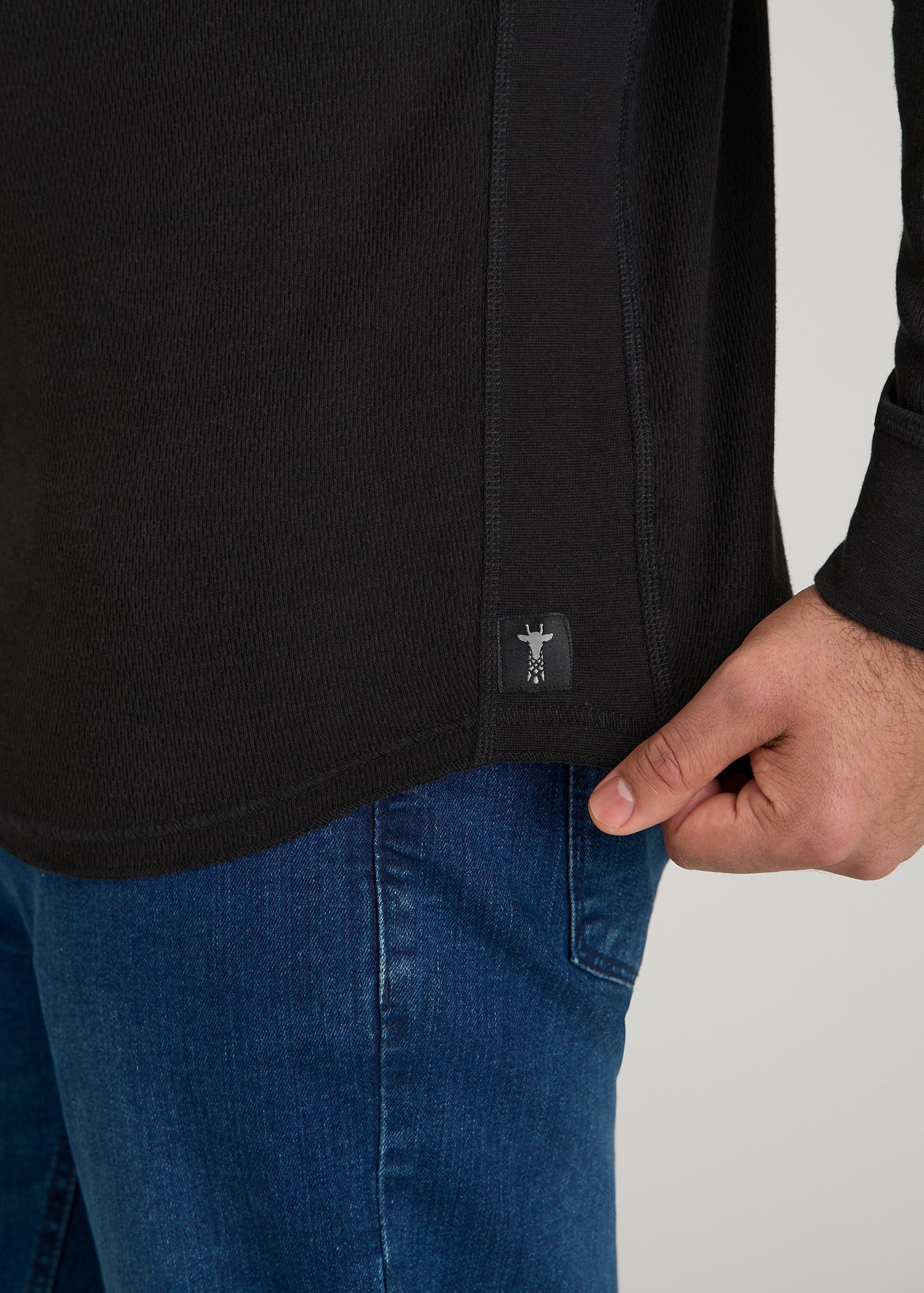 American Tall Men Double Honeycomb Thermal Crewneck for Tall Men in Black
