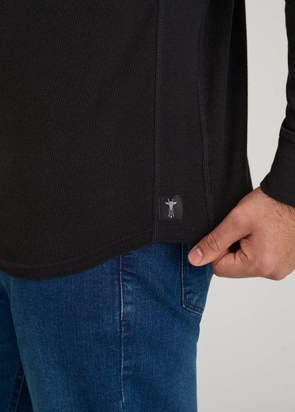 American Tall Men Double Honeycomb Thermal Crewneck for Tall Men in Black