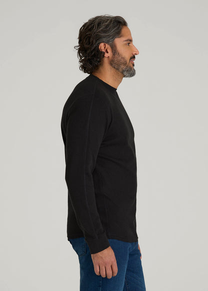 American Tall Men Double Honeycomb Thermal Crewneck for Tall Men in Black