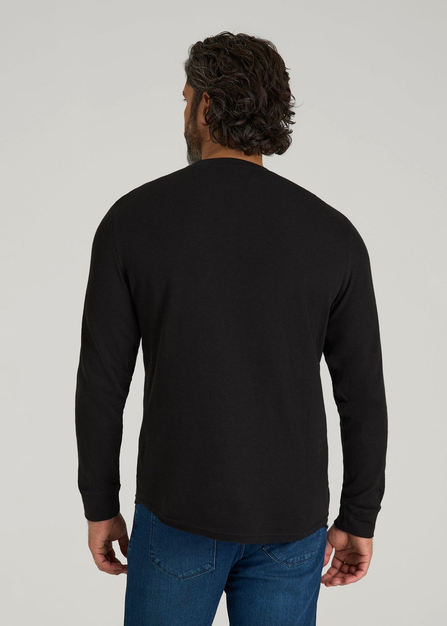 American Tall Men Double Honeycomb Thermal Crewneck for Tall Men in Black