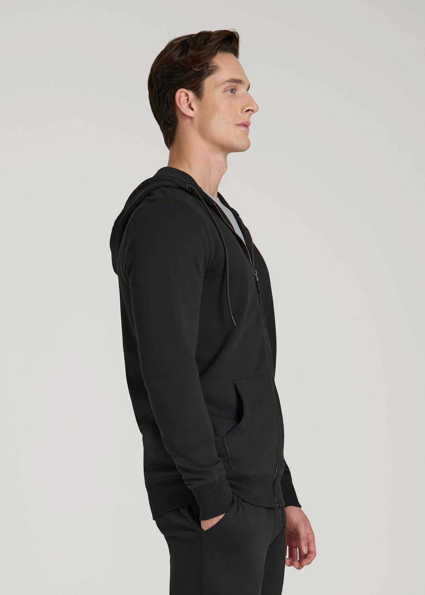 American Tall Men Wearever French Terry Full-Zip Hoodie for Tall Men in Black