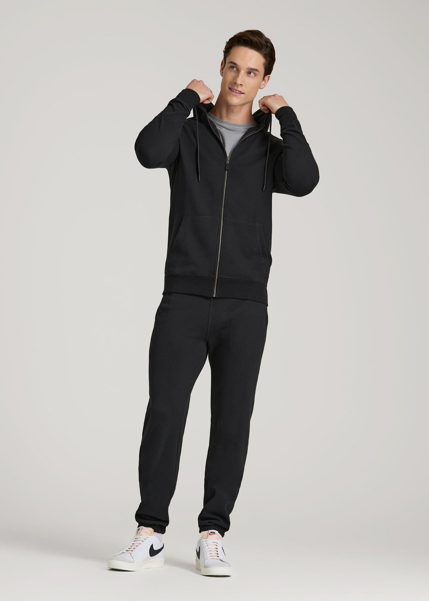 American Tall Men Wearever French Terry Full-Zip Hoodie for Tall Men in Black