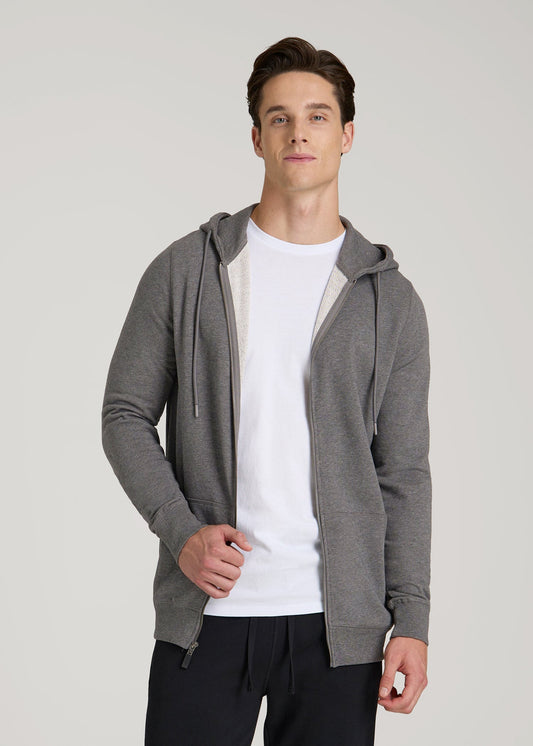 American Tall Men Wearever French Terry Full-Zip Hoodie for Tall Men in Charcoal Mix