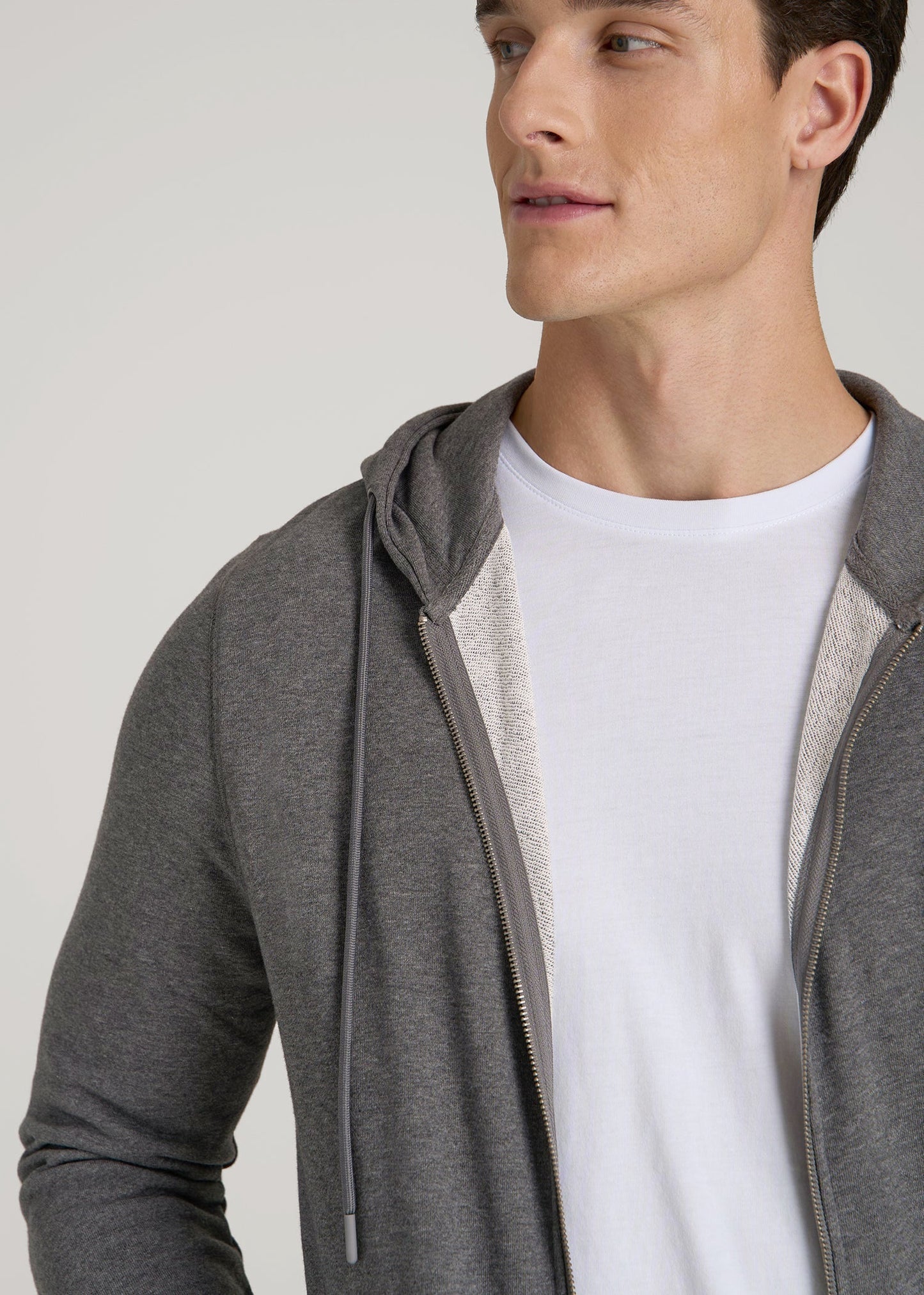 American Tall Men Wearever French Terry Full-Zip Hoodie for Tall Men in Charcoal Mix