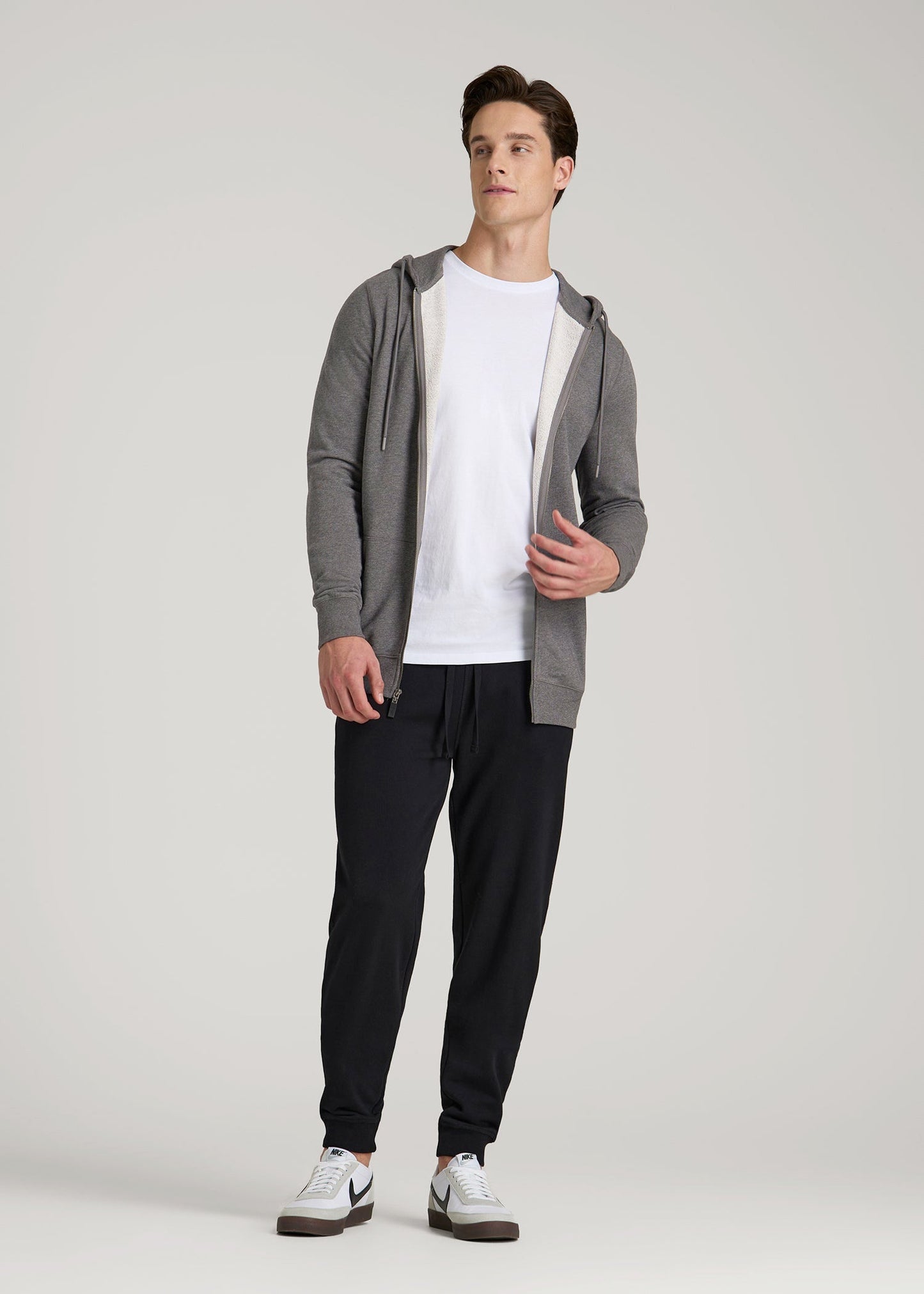 American Tall Men Wearever French Terry Full-Zip Hoodie for Tall Men in Charcoal Mix