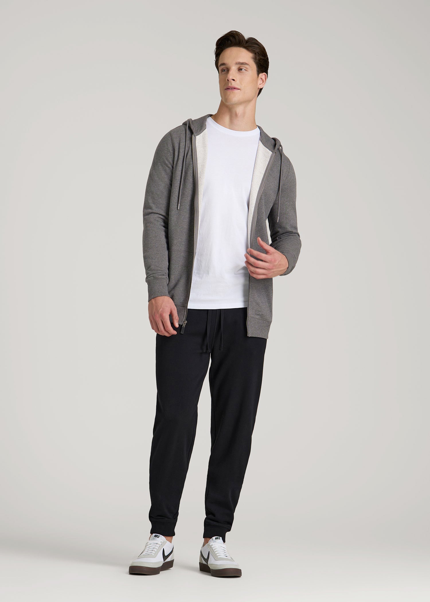 American Tall Men Wearever French Terry Full-Zip Hoodie for Tall Men in Charcoal Mix