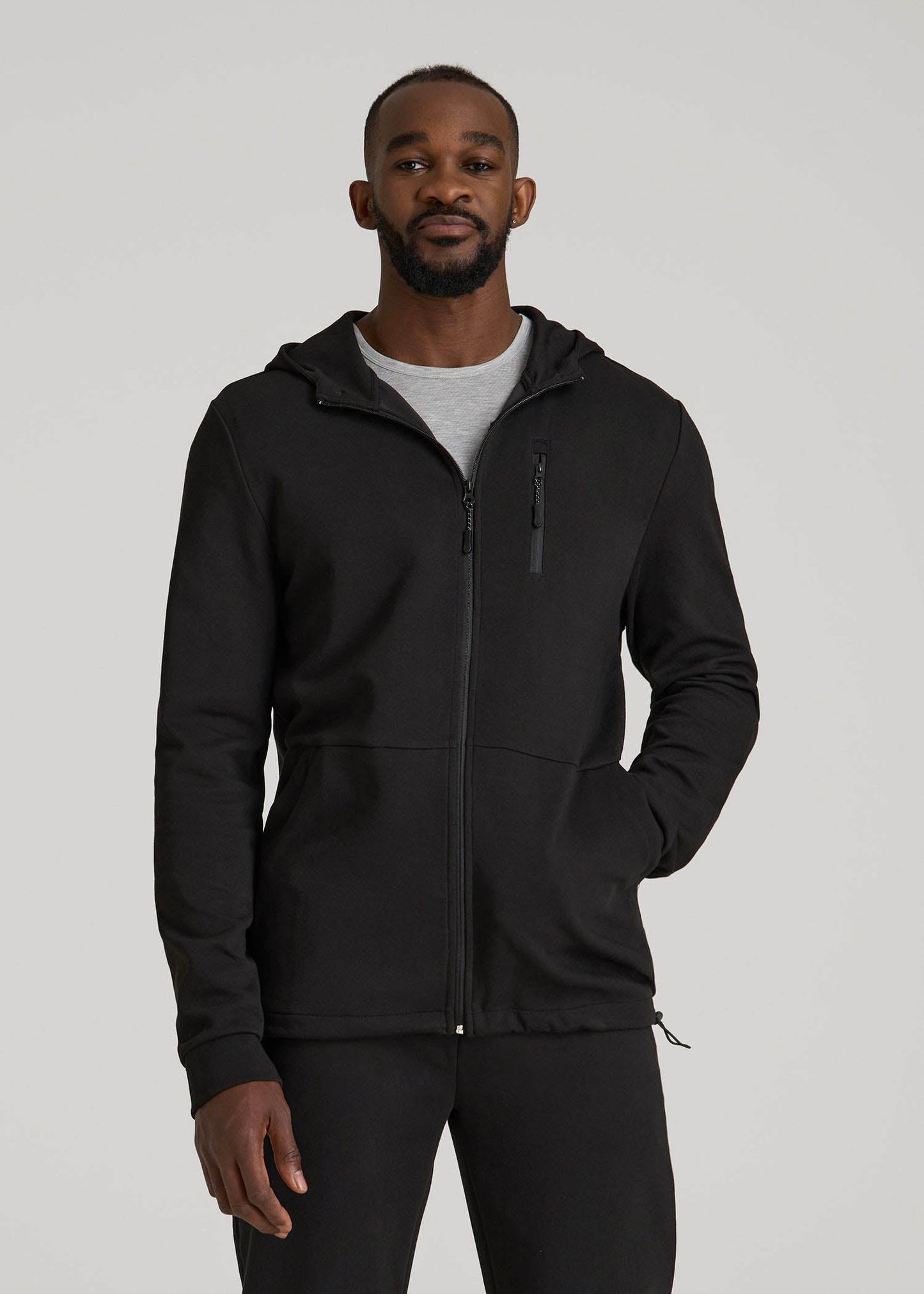American Tall Men Tech-Knit Long Track Jacket for Tall Men in Black