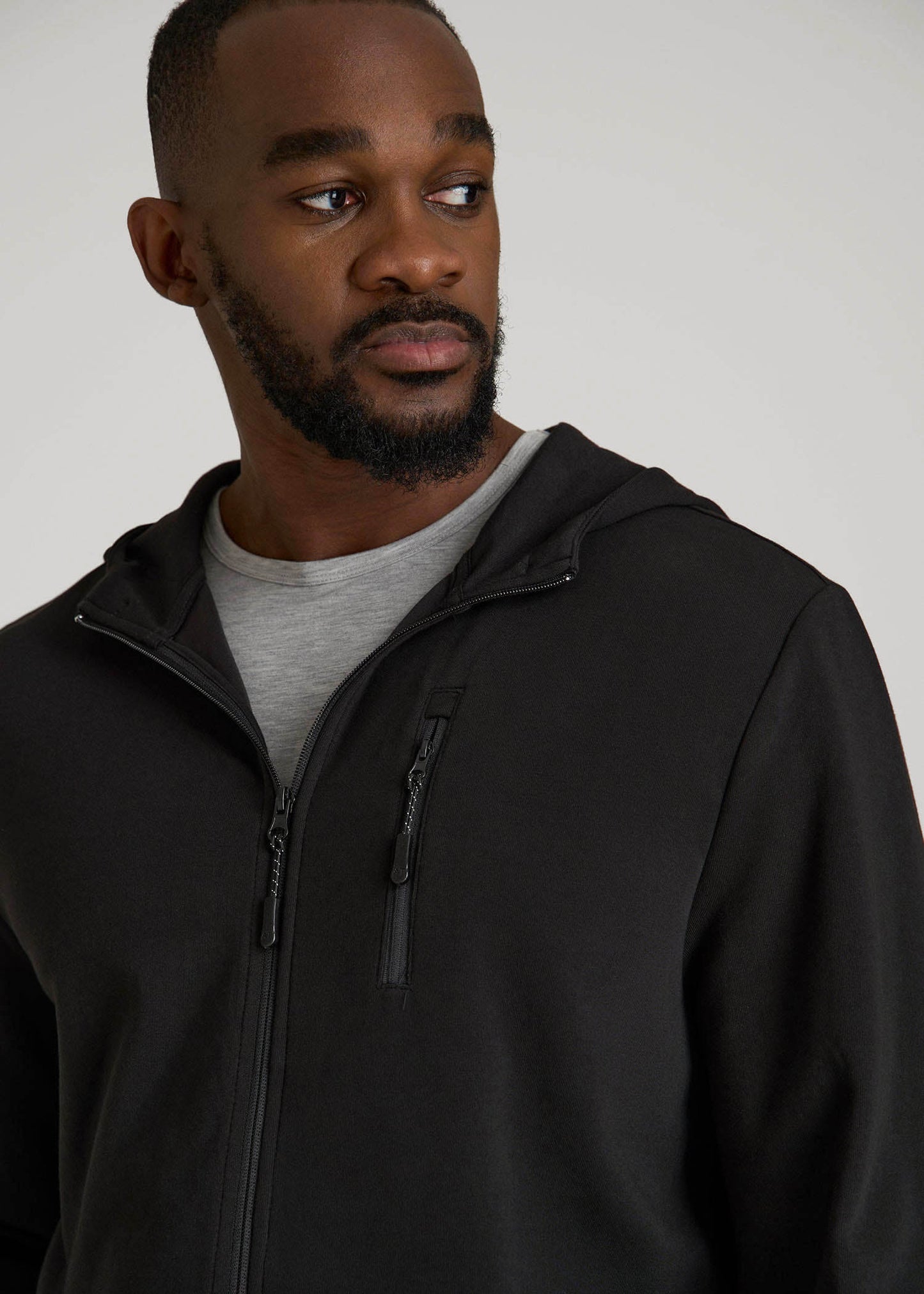 American Tall Men Tech-Knit Long Track Jacket for Tall Men in Black