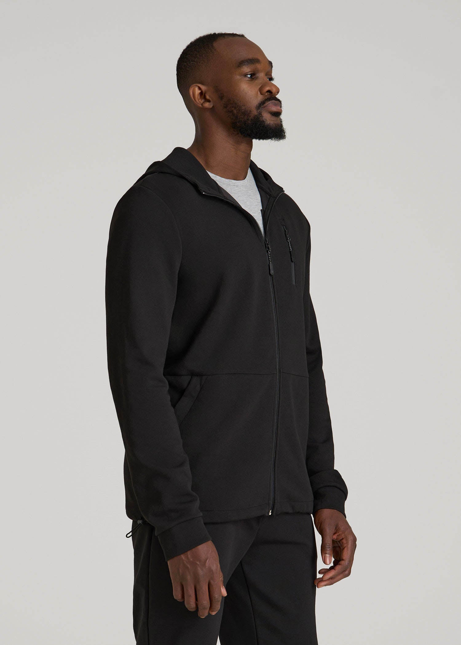American Tall Men Tech-Knit Long Track Jacket for Tall Men in Black