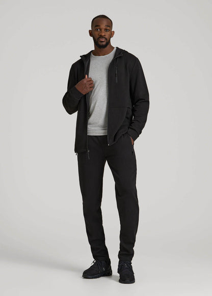 American Tall Men Tech-Knit Long Track Jacket for Tall Men in Black