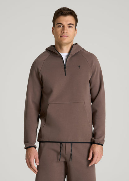 American Tall Men Tech Motion Fleece Hooded Popover for Tall Men in Coffee Quartz