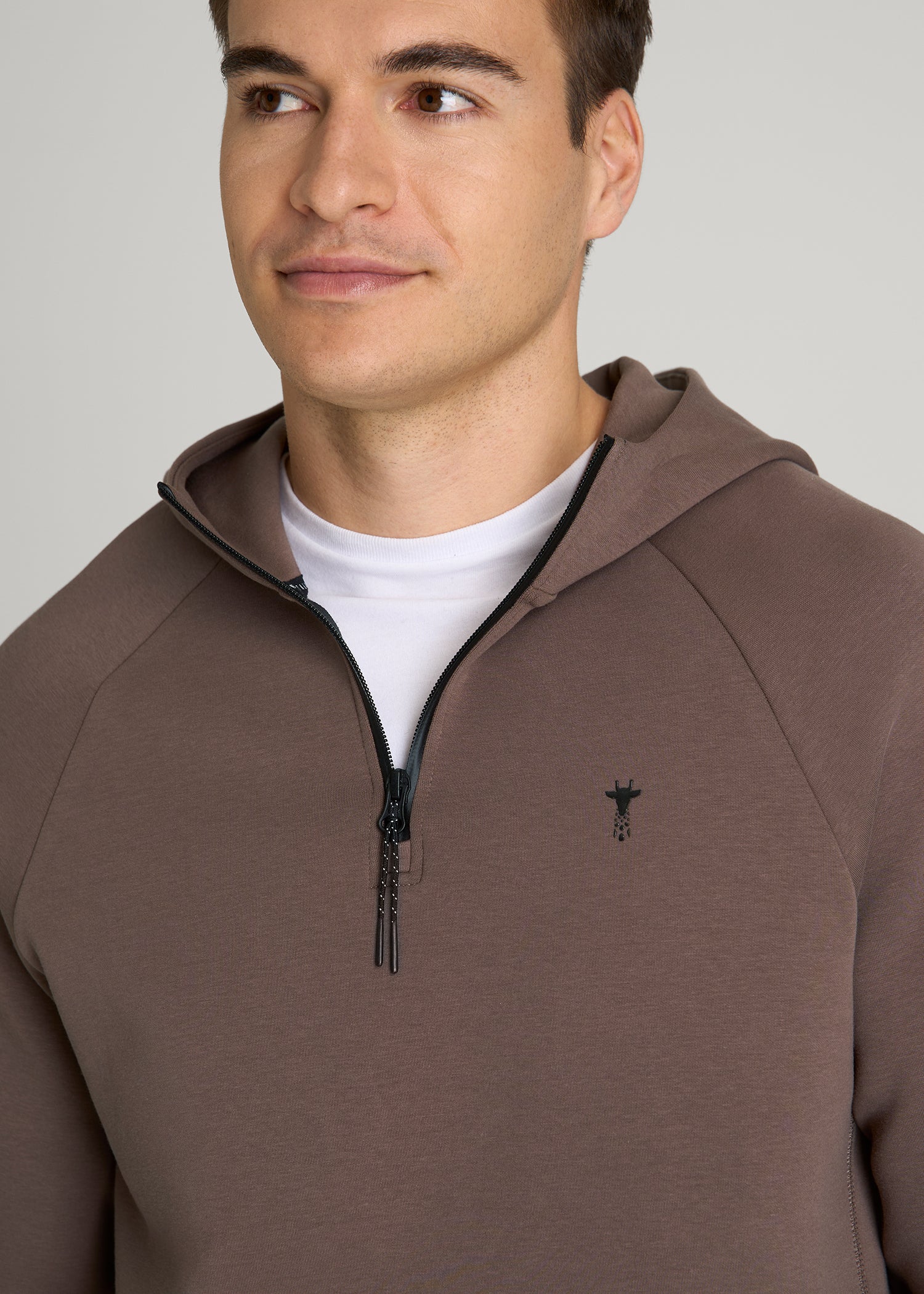 American Tall Men Tech Motion Fleece Hooded Popover for Tall Men in Coffee Quartz
