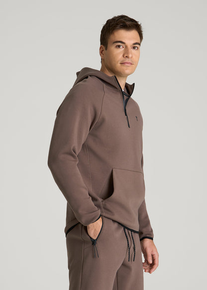American Tall Men Tech Motion Fleece Hooded Popover for Tall Men in Coffee Quartz
