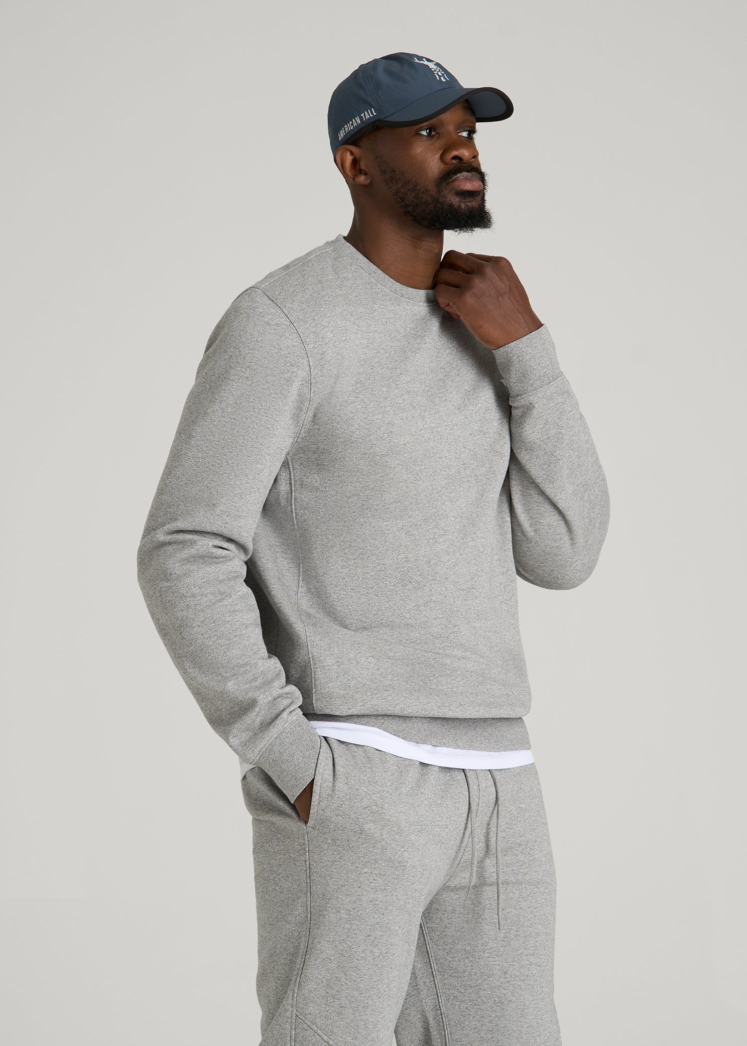 American Tall Men Core Motion Fleece Crewneck for Tall Men in Heathered Grey